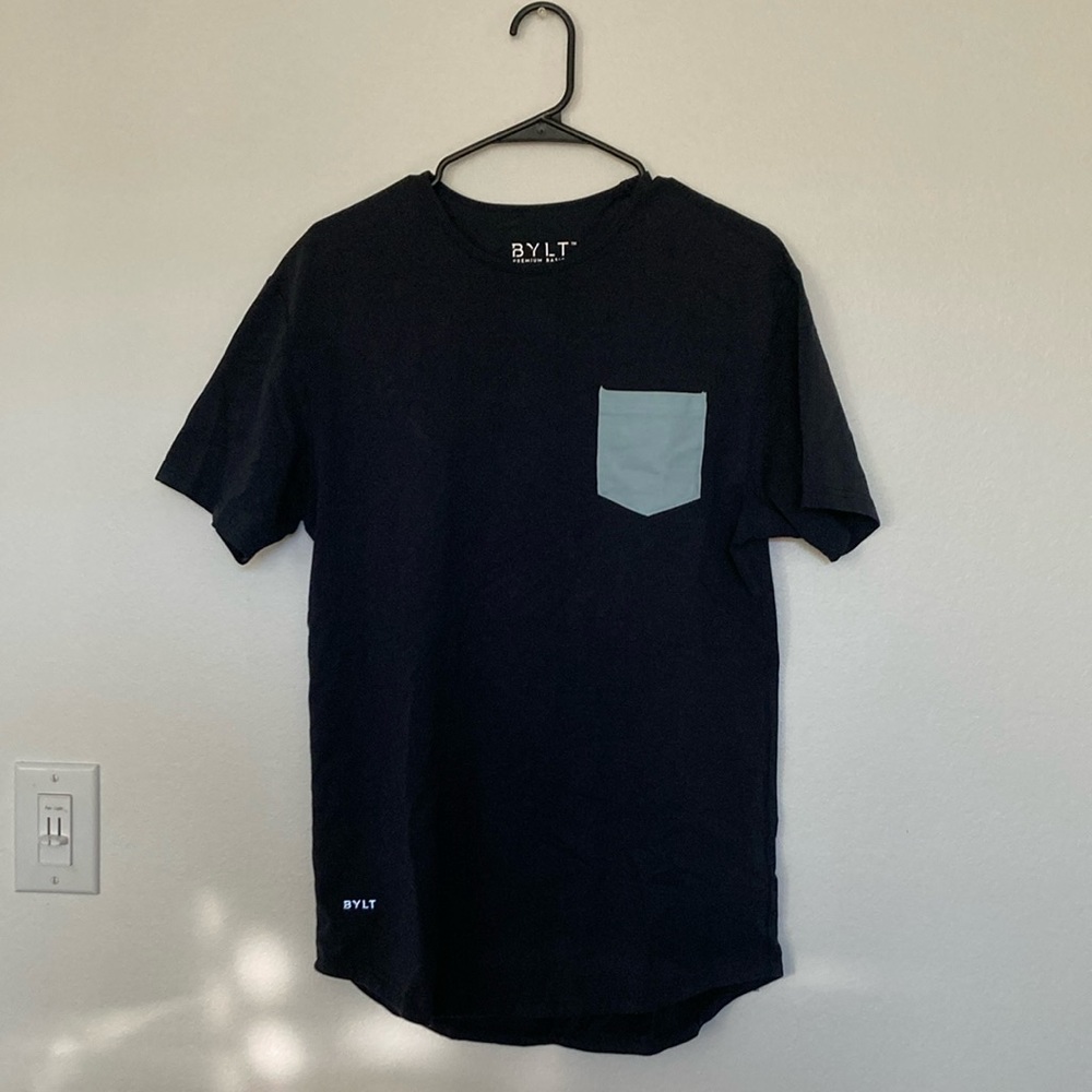 Bylt Basics Drop Cut Lux curved hem t-shirt, navy / seafoam size L